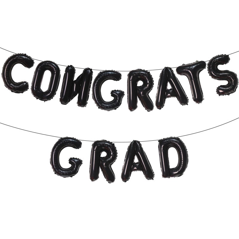 KALOR 16 Inch Black Congrats Grad Banner Balloons, Black Congrats Grad Letters Sign, Graduation Decorations 2025 for Congrats Grad Party Decorations 2025 - Image 1